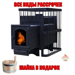 Печь банная ComfortProm СТАЛЬ 8 мм 26м3, чугунная дверь со стеклом