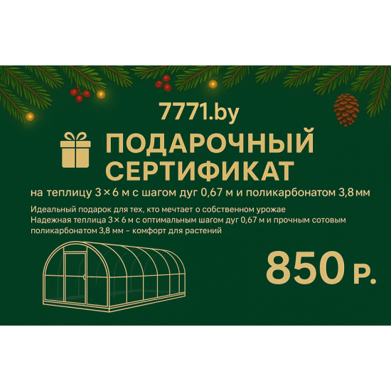 Подарочный сертификат на теплицу 3х4