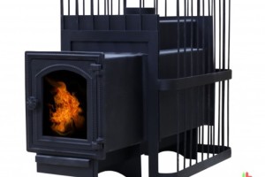 Печь банная ComfortProm СТАЛЬ 8 мм, для парной до 16 кубов, вес 79 кг, длина дров до 30 см, на 130 кг камней, чугунная дверь со стеклом