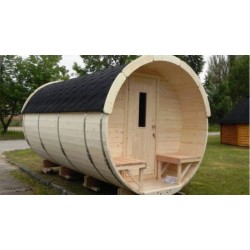 Баня-бочка ComfortProm 5 метров с печным узлом, предбанником и помывочной + терраса 0,5м