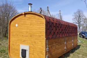 Комплект Баня квадро-бочка ComfortProm 3 метра с печным узлом и предбанником + терраса 0,5м для самостоятельной сборки 