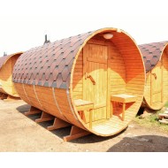 Баня-бочка ComfortProm 3 метра с печным узлом и предбанником +терраса 0,5м