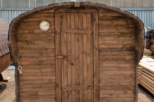 Баня квадро-бочка ComfortProm 3 метра с печным узлом и предбанником + козырёк 0,5м