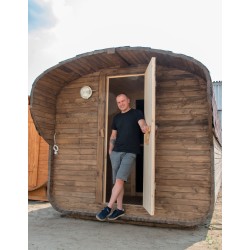 Баня квадро-бочка ComfortProm 3 метра с печным узлом и предбанником + козырёк 0,5м