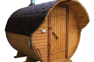 Баня-бочка ComfortProm 2 метра с печным узлом + козырёк 0,5м