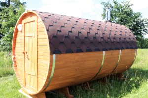 Баня-бочка ComfortProm 4 метра с печным узлом и предбанником