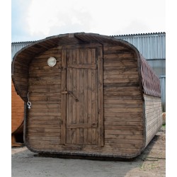 Баня квадро-бочка ComfortProm 5 метров с печным узлом, предбанником и помывочной + козырёк 0,5м