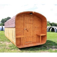 Баня квадро-бочка ComfortProm 5 метров с печным узлом, предбанником и помывочной + терраса 0,5м