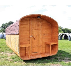 Баня квадро-бочка ComfortProm 5 метров с печным узлом, предбанником и помывочной + терраса 0,5м