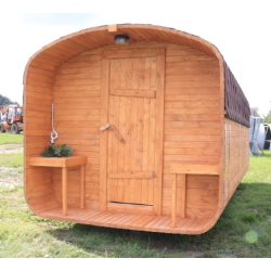 Баня квадро-бочка ComfortProm 4 метра с печным узлом и предбанником + терраса 0,5м