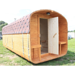 Баня квадро-бочка ComfortProm 4 метра с печным узлом и предбанником + терраса 0,5м