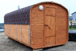 Баня квадро-бочка ComfortProm 5 метров с печным узлом, предбанником и помывочной