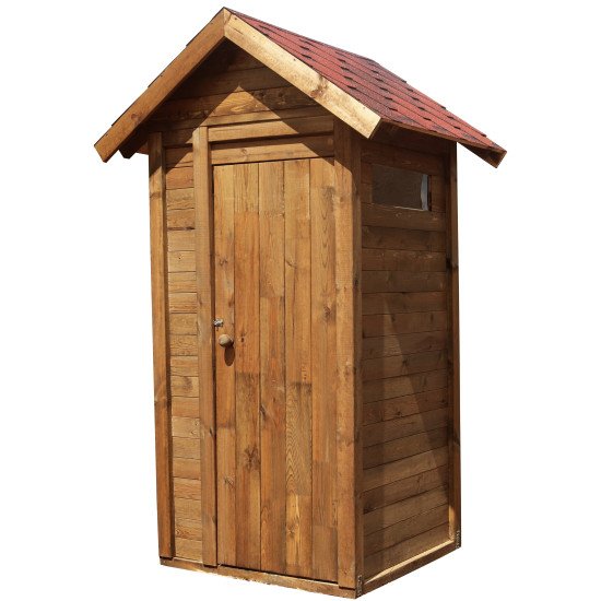 Туалет деревянный "ComfortProm" с двускатной крышей