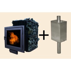Печь банная ComfortProm ЧУГУН ПАНОРАМА, для парной до 20 кубов, вес 79 кг, длина дров до 40 см, на 130 кг камней + бак для воды БПС-55