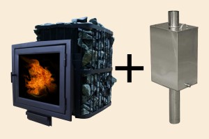 Печь банная ComfortProm ЧУГУН ПАНОРАМА, для парной до 20 кубов, вес 79 кг, длина дров до 40 см, на 130 кг камней + бак для воды БПС-55