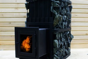 Печь банная ComfortProm СТАЛЬ 8 мм ЗАКРЫТАЯ КАМЕНКА, для парной до 26 кубов, вес 117 кг, длина дров до 50 см, на 200 кг камней, чугунная дверь со стеклом