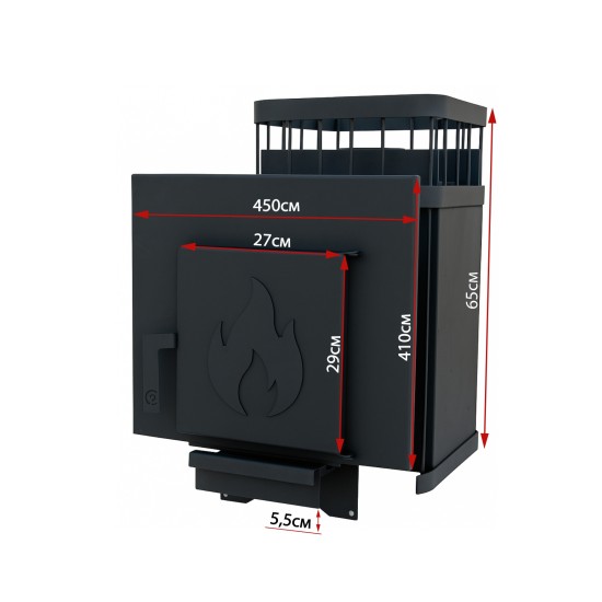 Печь банная ComfortProm СТАЛЬ 3 мм, для парной до 14 кубов, вес 46 кг, длина дров до 29 см, на 20кг камней, стальная дверь ОГОНЕК