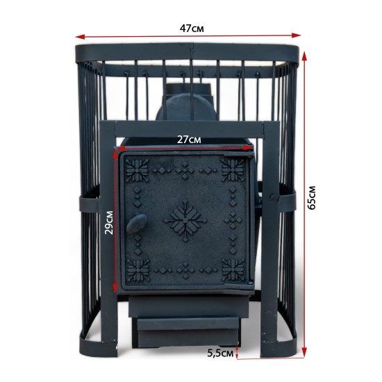 Печь банная ComfortProm ЧУГУН БЕЗ ВЫНОСА, для парной до 26 кубов, вес 80 кг, длина дров до 50 см, на 160 кг камней, чугунная дверь 