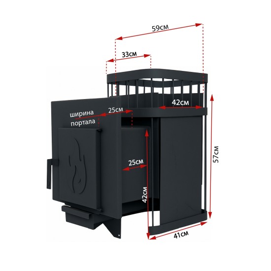 Печь банная ComfortProm СТАЛЬ 3 мм, для парной до 14 кубов, вес 46 кг, длина дров до 29 см, на 20кг камней, стальная дверь ОГОНЕК