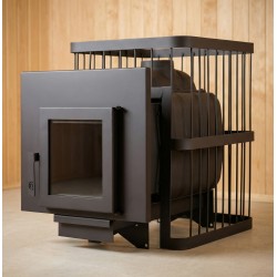 Печь банная ComfortProm ЧУГУН, для парной до 20 кубов, вес 74 кг, длина дров до 40 см, на 130 кг камней, дверь со стеклом