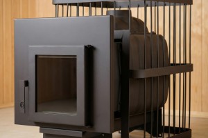 Печь банная ComfortProm ЧУГУН, для парной до 20 кубов, вес 74 кг, длина дров до 40 см, на 130 кг камней, дверь со стеклом