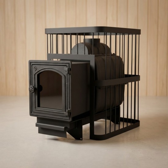 Печь банная ComfortProm ЧУГУН, для парной до 20 кубов, вес 72 кг, длина дров до 40 см, на 130 кг камней, чугунная дверь со стеклом