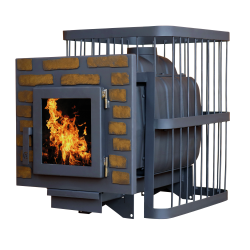 Печь банная ComfortProm ЧУГУН, для парной до 20 кубов, вес 74 кг, длина дров до 40 см, на 130 кг камней, дверь со стеклом декор