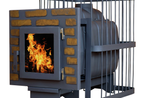 Печь банная ComfortProm ЧУГУН, для парной до 20 кубов, вес 74 кг, длина дров до 40 см, на 130 кг камней, дверь со стеклом декор