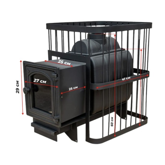 Печь банная ComfortProm ЧУГУН, для парной до 20 кубов, вес 72 кг, длина дров до 40 см, на 130 кг камней, чугунная дверь со стеклом