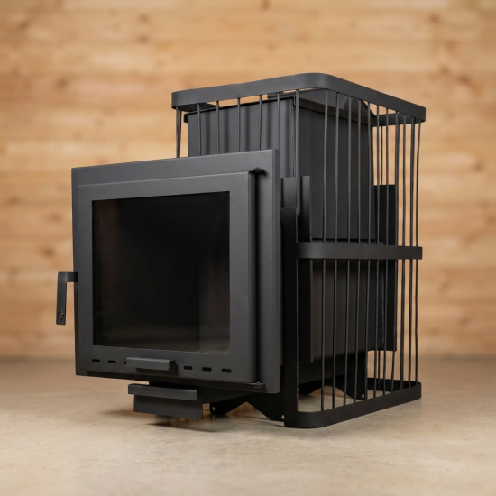 Печь банная ComfortProm СТАЛЬ 8 мм ЗАКРЫТАЯ КАМЕНКА, для парной до 26 кубов, вес 125 кг, длина дров до 50 см, на 200 кг камней, ПАНОРАМА