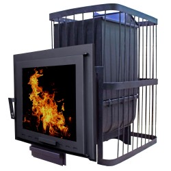 Печь банная ComfortProm ЧУГУН ПРЕМИУМ ПАНОРАМА ЗАКРЫТАЯ КАМЕНКА, для парной до 26 кубов, вес 112 кг, длина дров до 50 см, на 200 кг камней