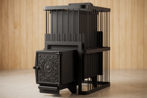 Печь банная ComfortProm СТАЛЬ 8 мм ЗАКРЫТАЯ КАМЕНКА, для парной до 26 кубов, вес 120 кг, длина дров до 50 см, на 200 кг камней, чугунная дверь 