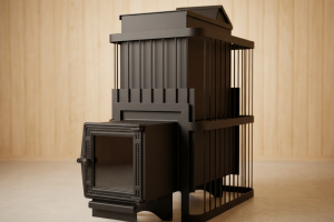 Печь банная ComfortProm СТАЛЬ 8 мм ЗАКРЫТАЯ КАМЕНКА, для парной до 26 кубов, вес 117 кг, длина дров до 50 см, на 200 кг камней, чугунная дверь со стеклом