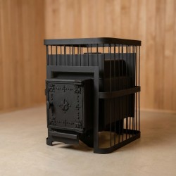 Печь банная ComfortProm СТАЛЬ 3 мм БЕЗ ВЫНОСА, для парной до 20 кубов, вес 53 кг, длина дров до 40 см, на 130 кг камней, чугунная дверь