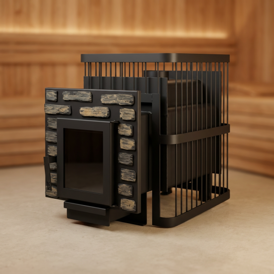 Печь банная ComfortProm СТАЛЬ 8 мм, для парной до 20 кубов, вес 89 кг, длина дров до 40 см, на 130 кг камней, дверь со стеклом декор