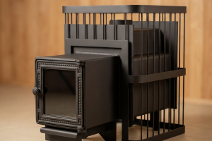 Печь банная ComfortProm СТАЛЬ 8 мм, для парной до 20 кубов, вес 89 кг, длина дров до 40 см, на 130 кг камней, чугунная дверь со стеклом