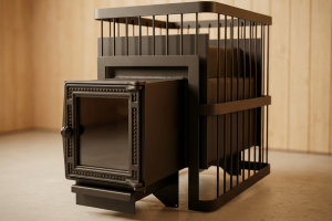 Печь банная ComfortProm СТАЛЬ 8 мм, для парной до 26 кубов, вес 104 кг, длина дров до 50 см, на 160 кг камней, чугунная дверь со стеклом