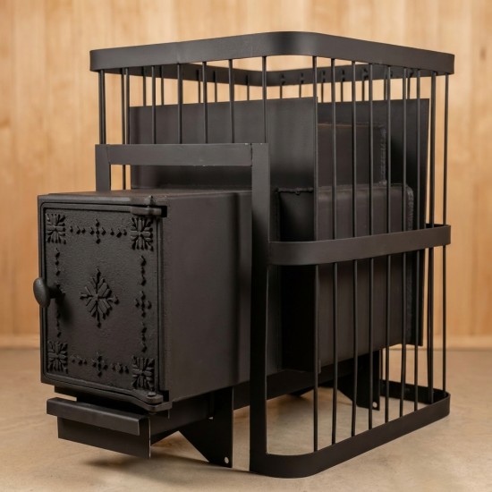 Печь банная ComfortProm СТАЛЬ 8 мм, для парной до 20 кубов, вес 90 кг, длина дров до 40 см, на 130 кг камней, чугунная дверь