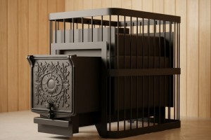 Печь банная ComfortProm СТАЛЬ 8 мм, для парной до 26 кубов, вес 105 кг, длина дров до 50 см, на 160 кг камней, чугунная дверь