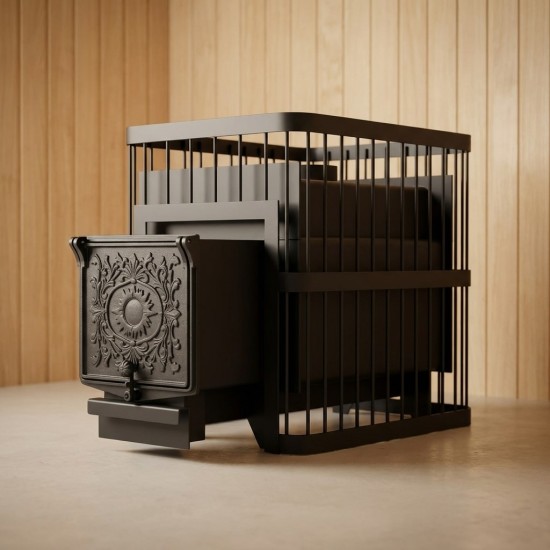 Печь банная ComfortProm СТАЛЬ 8 мм, для парной до 26 кубов, вес 105 кг, длина дров до 50 см, на 160 кг камней, чугунная дверь