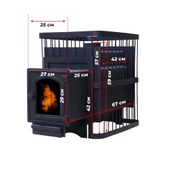 Печь банная ComfortProm СТАЛЬ 8 мм, для парной до 20 кубов, вес 89 кг, длина дров до 40 см, на 130 кг камней, чугунная дверь со стеклом