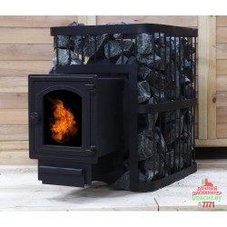 Печь банная ComfortProm ЧУГУН ПРЕМИУМ, для парной до 26 кубов, вес 83 кг, длина дров до 50 см, на 160 кг камней, чугунная дверь со стеклом