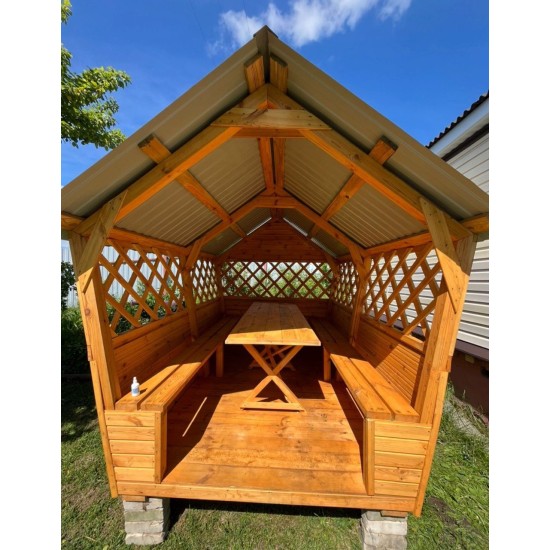 Беседка деревянная ComfortProm с двухскатной крышей 2x3 метра