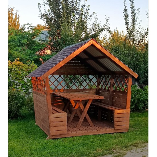 Беседка деревянная ComfortProm с двухскатной крышей 2x2 метра