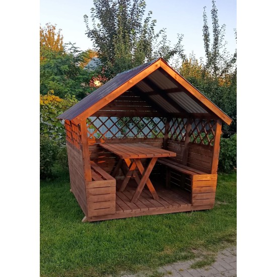 Беседка деревянная ComfortProm с двухскатной крышей 2x2 метра