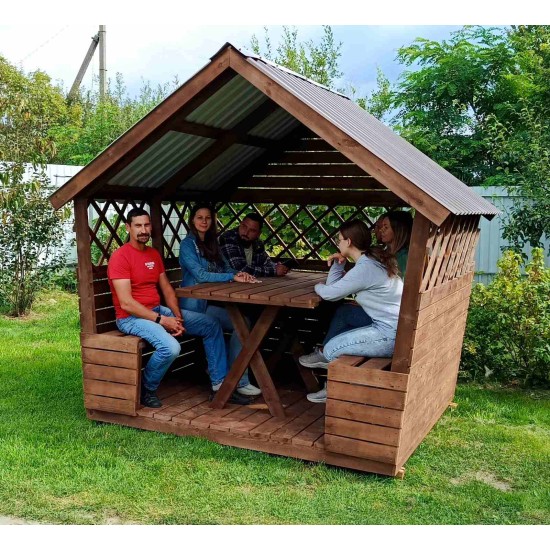 Беседка деревянная ComfortProm с двухскатной крышей 2x2 метра
