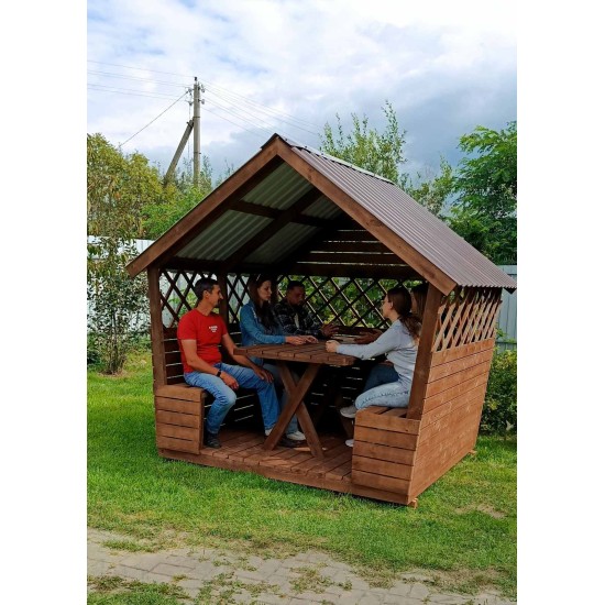 Беседка деревянная ComfortProm с двухскатной крышей 2x2 метра