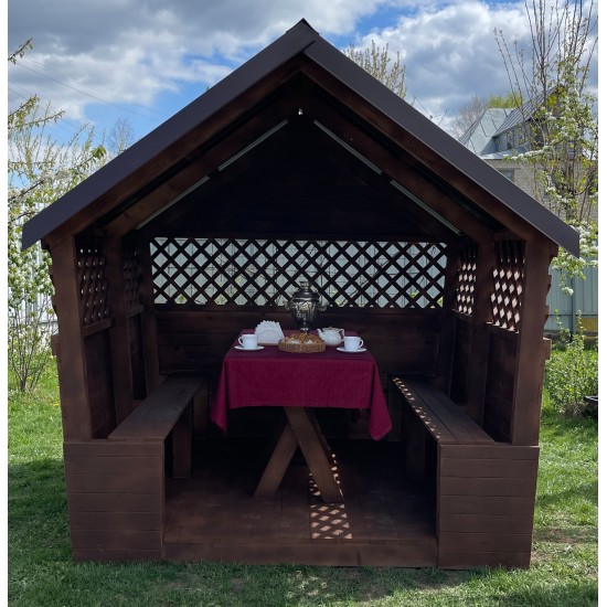 Беседка деревянная ComfortProm с двухскатной крышей 2x2 метра